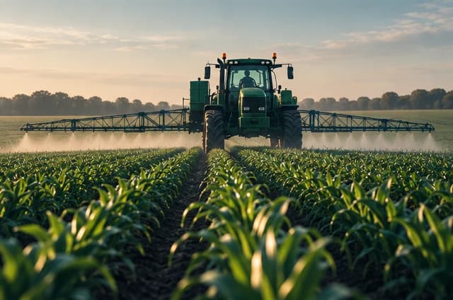 Tractor operating through commercial crop rows
